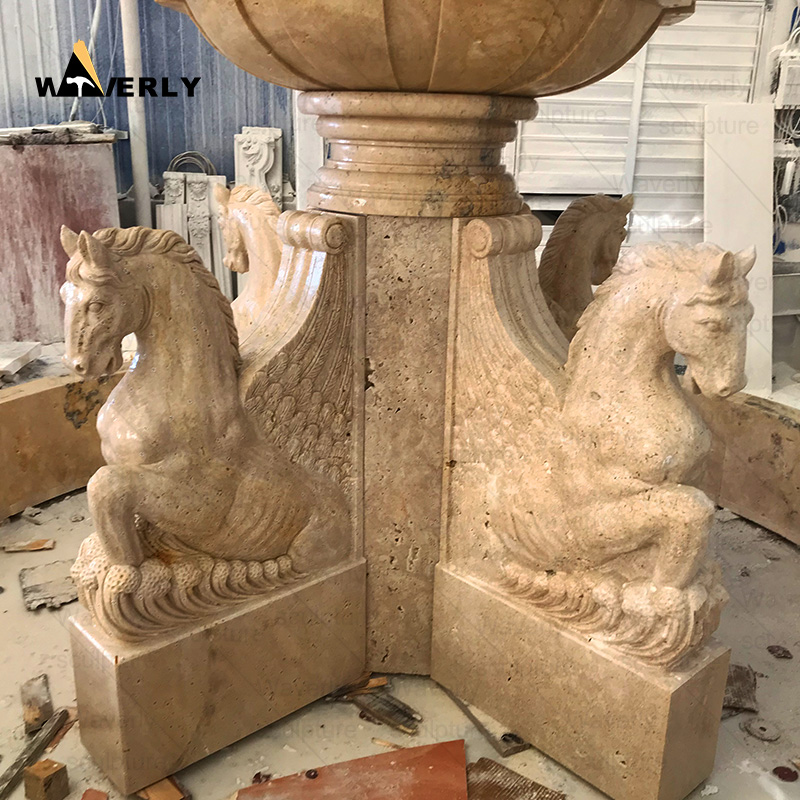 Outdoor decor travertine water fountain with horse statue -MFC101503