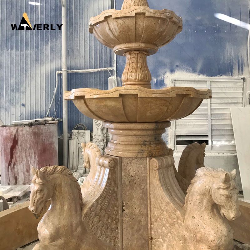 Outdoor decor travertine water fountain with horse statue -MFC101503