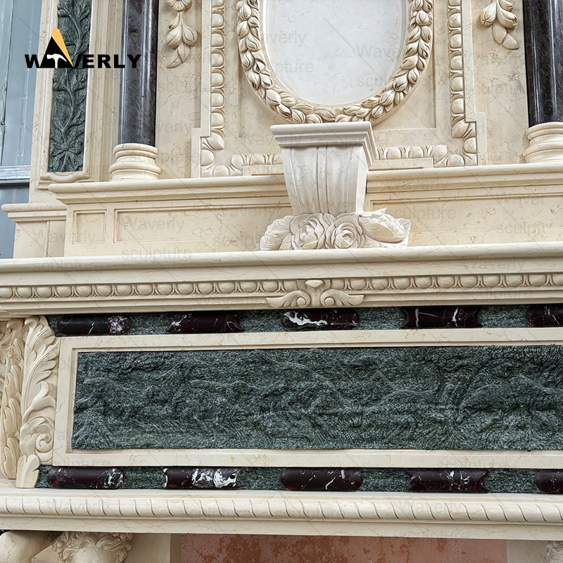 European style large luxury double layer marble fireplace sunrround mantel CMF24-10-1003