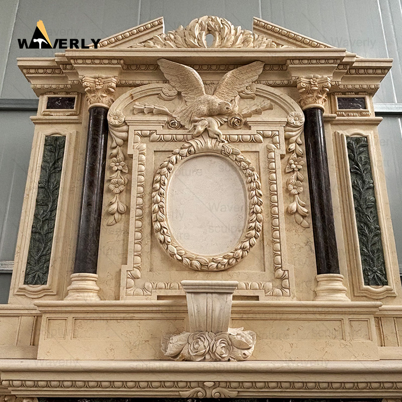 European style large luxury double layer marble fireplace sunrround mantel CMF24-10-1003