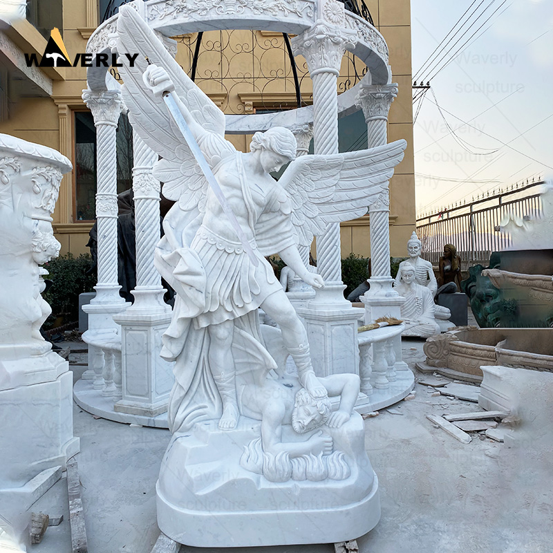 life size white marble saint michael archangel statue MBC24-10-1601