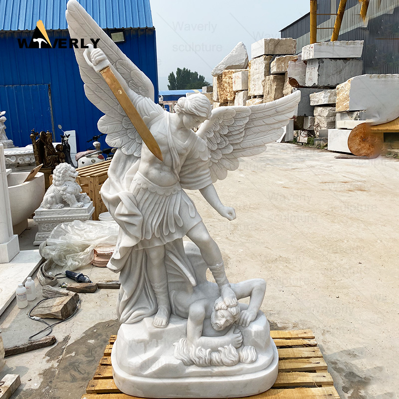 life size white marble saint michael archangel statue MBC24-10-1601