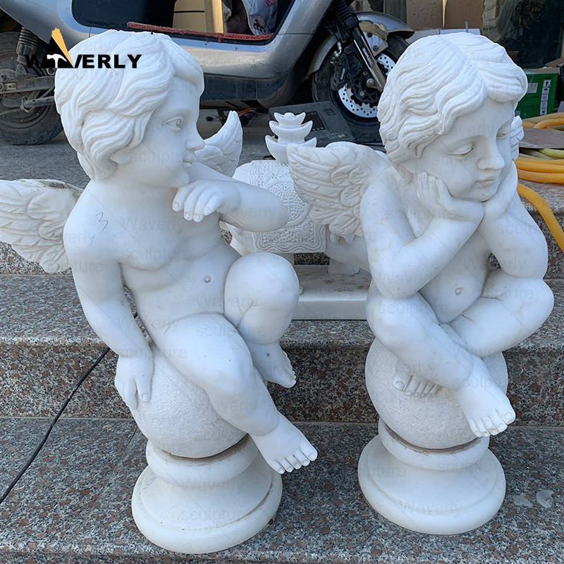 Wholesale white marble cherub statue for sale MBC24-10-1602