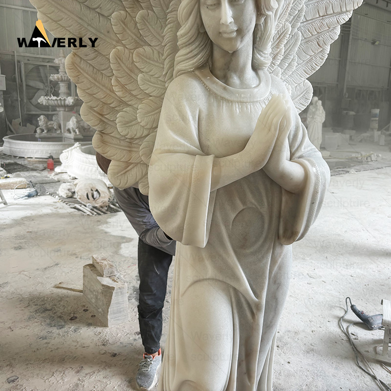 life size white marble pray angel statue -MBc21-10-1704