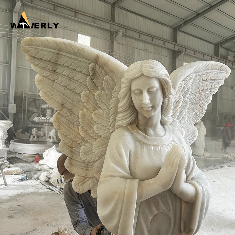 life size white marble pray angel statue -MBc21-10-1704