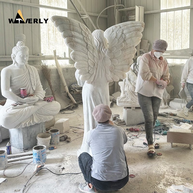 life size white marble pray angel statue -MBc21-10-1704