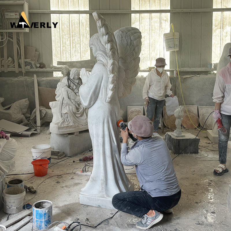 life size white marble pray angel statue -MBc21-10-1704