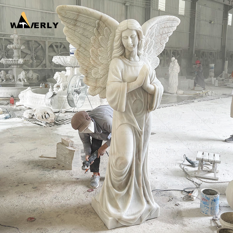 life size white marble pray angel statue -MBc21-10-1704