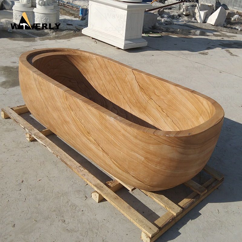 Freestanding Wood grain marble bathtub C24-101802