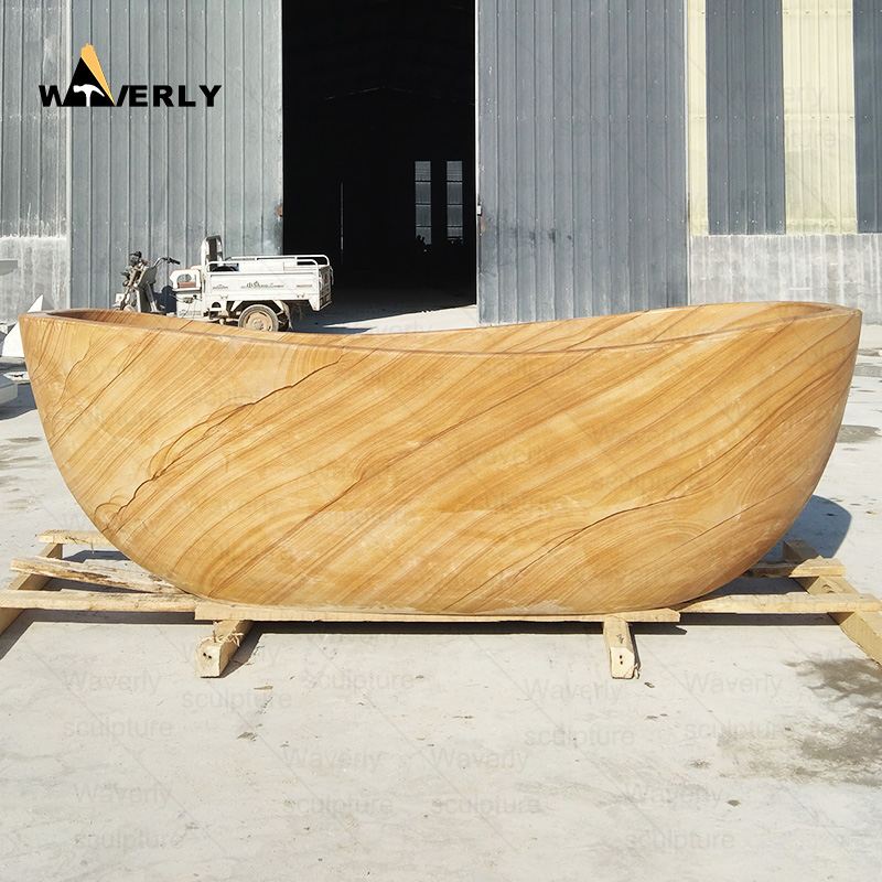 Freestanding Wood grain marble bathtub C24-101802