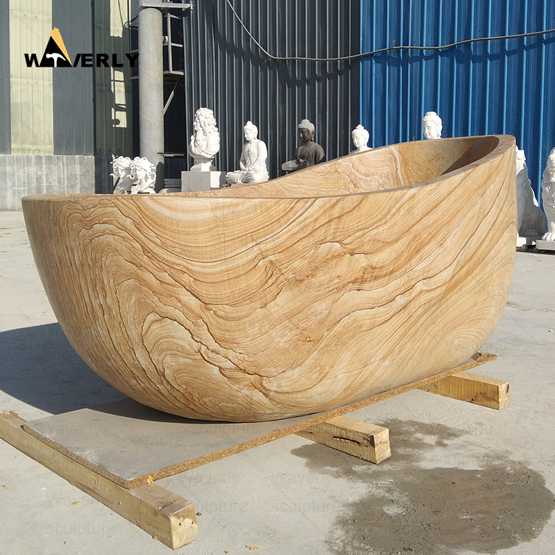 Freestanding Wood grain marble bathtub C24-101802