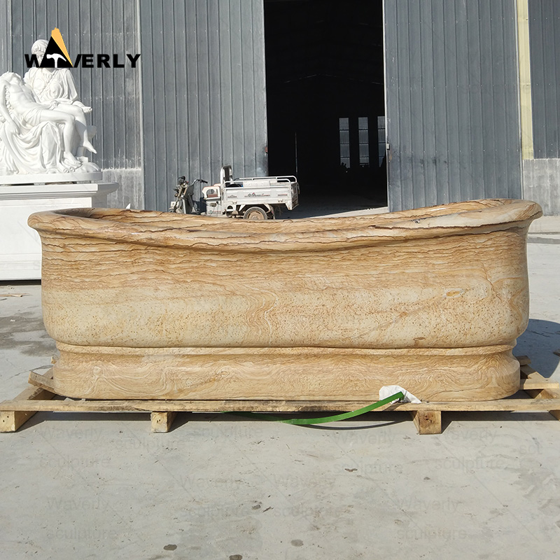 Freestanding Wood grain marble bathtub C24-101802