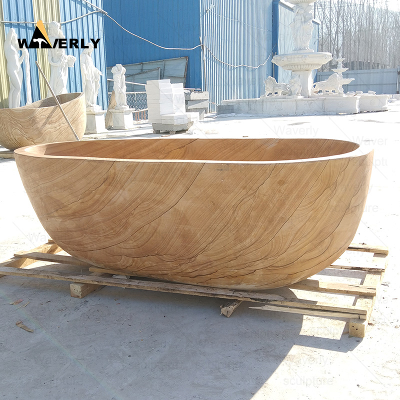 Freestanding Wood grain marble bathtub C24-101802