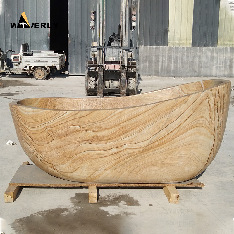 Freestanding Wood grain marble bathtub C24-101802