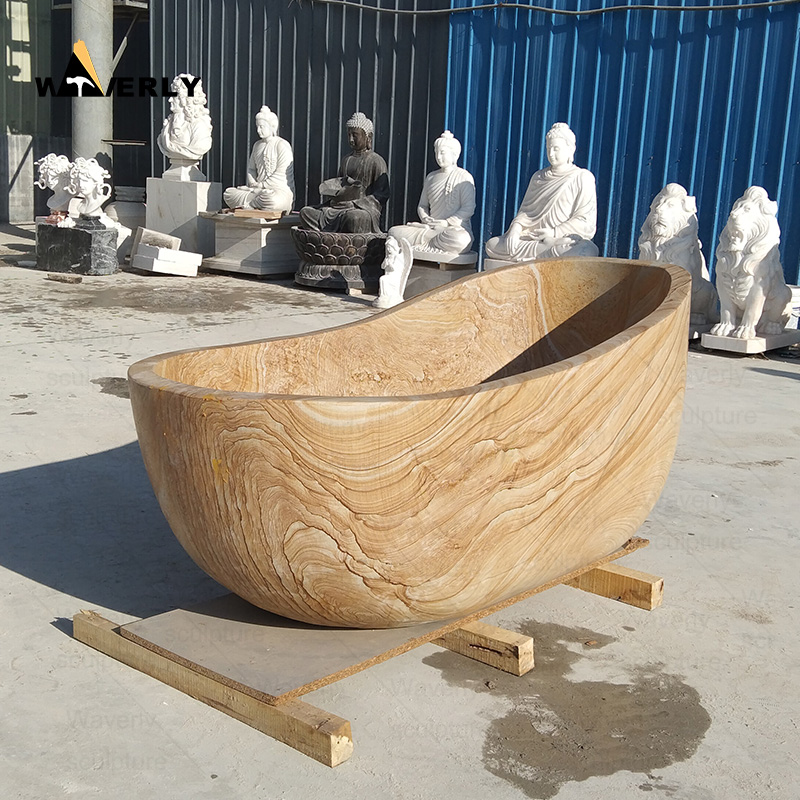 Freestanding Wood grain marble bathtub C24-101802