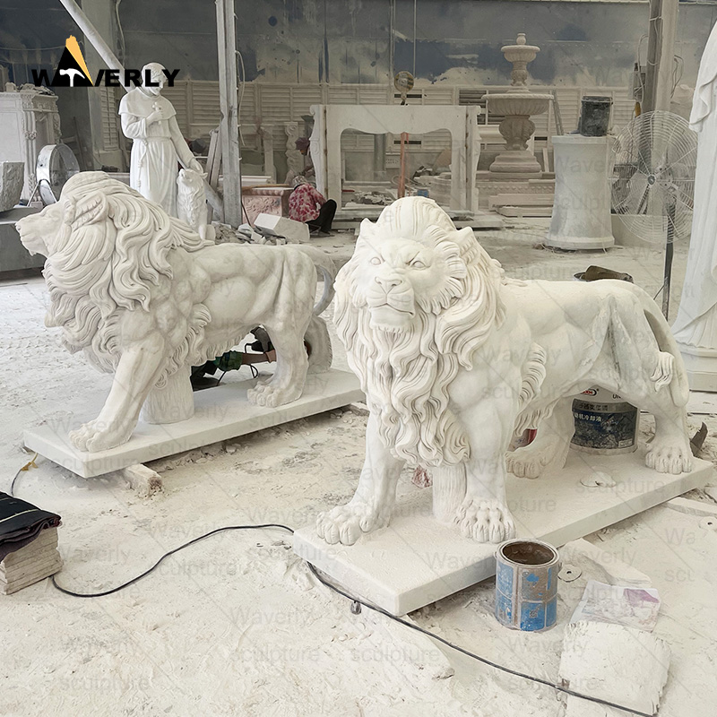 White marble large standing lion statue sculpture ML-102303CH