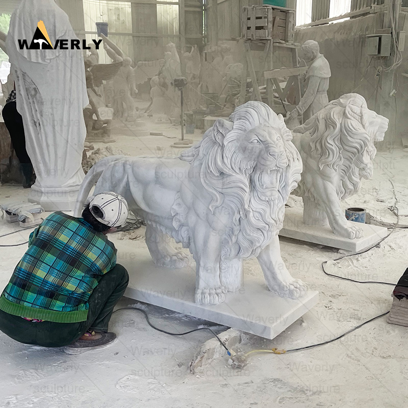 White marble large standing lion statue sculpture ML-102303CH