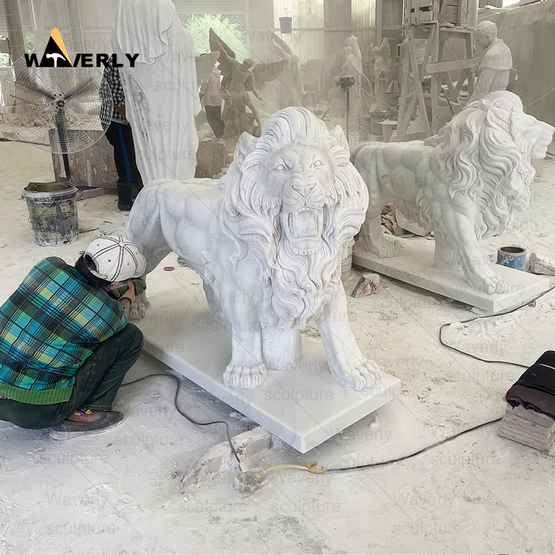 White marble large standing lion statue sculpture ML-102303CH