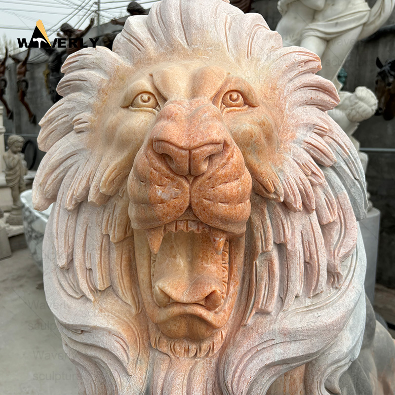 In stock sunset red marble little lion statue  ML-11504