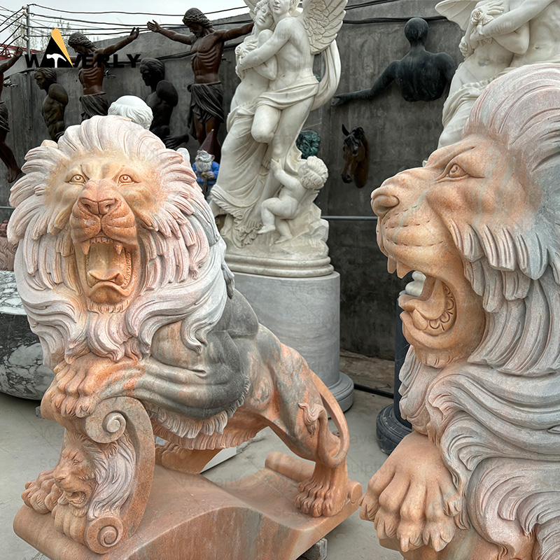 In stock sunset red marble little lion statue  ML-11504