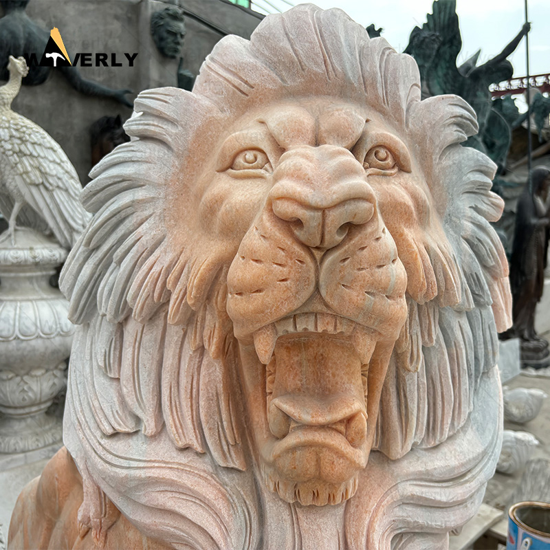 In stock sunset red marble little lion statue  ML-11504