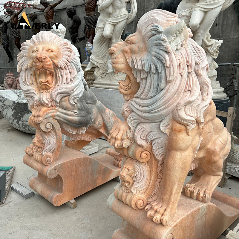 In stock sunset red marble little lion statue  ML-11504