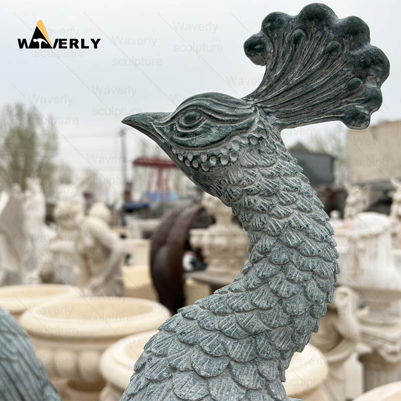 Green marble peacock sculpture carving with flower pot ML-102901CH