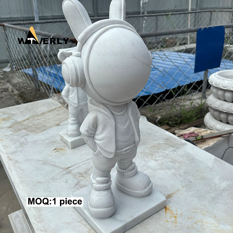 White Stone Marble Cute Space Buny Rabbite Statue -MFC11101