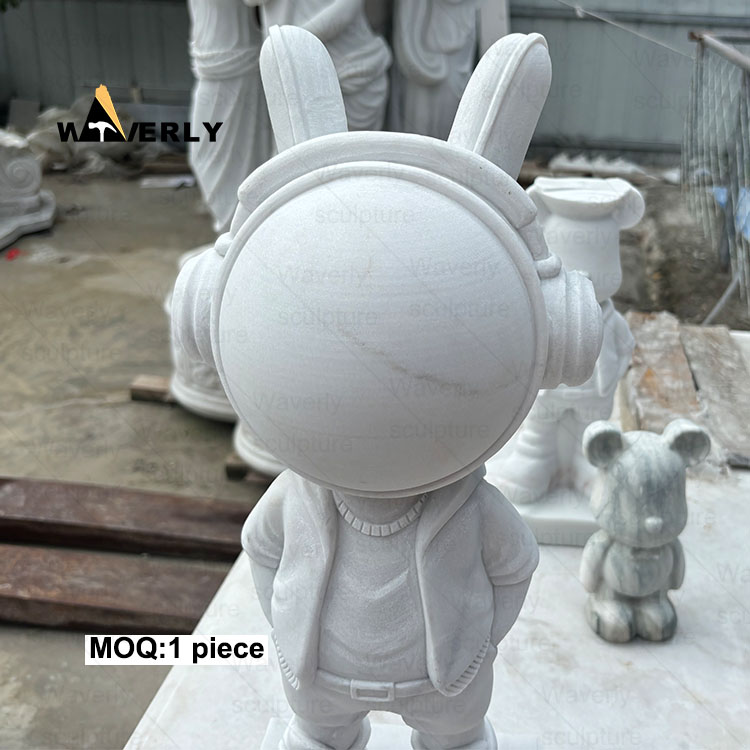 White Stone Marble Cute Space Buny Rabbite Statue -MFC11101