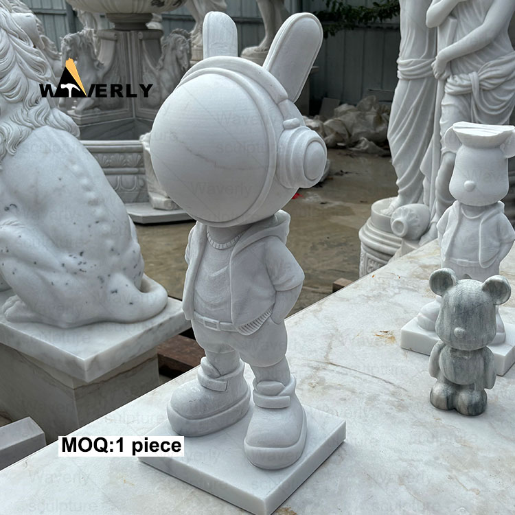 White Stone Marble Cute Space Buny Rabbite Statue -MFC11101