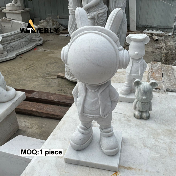 White Stone Marble Cute Space Buny Rabbite Statue -MFC11101