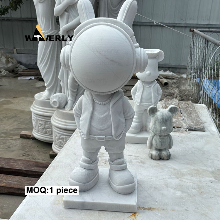 White Stone Marble Cute Space Buny Rabbite Statue -MFC11101