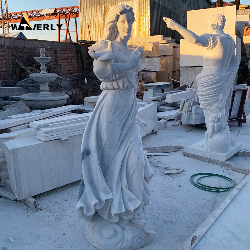 White Marble Woman And Bird Statue -MFC11401