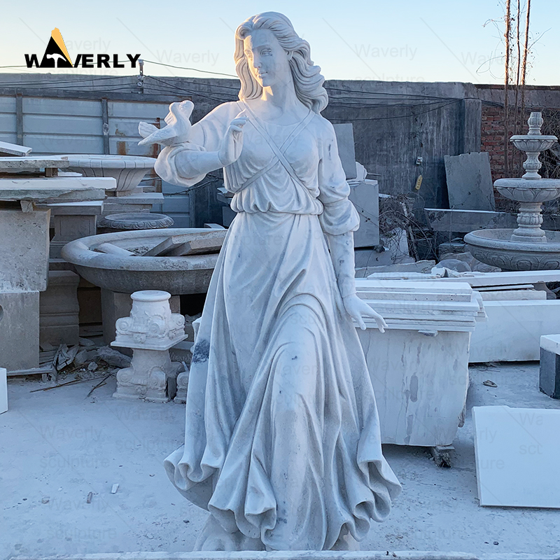 White Marble Woman And Bird Statue -MFC11401