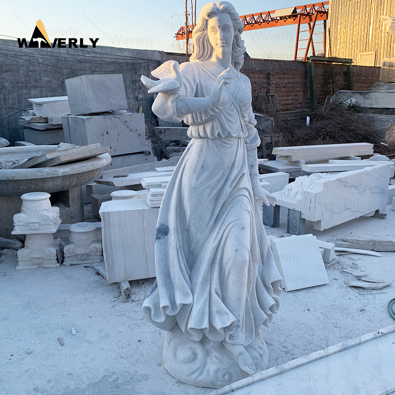 White Marble Woman And Bird Statue -MFC11401