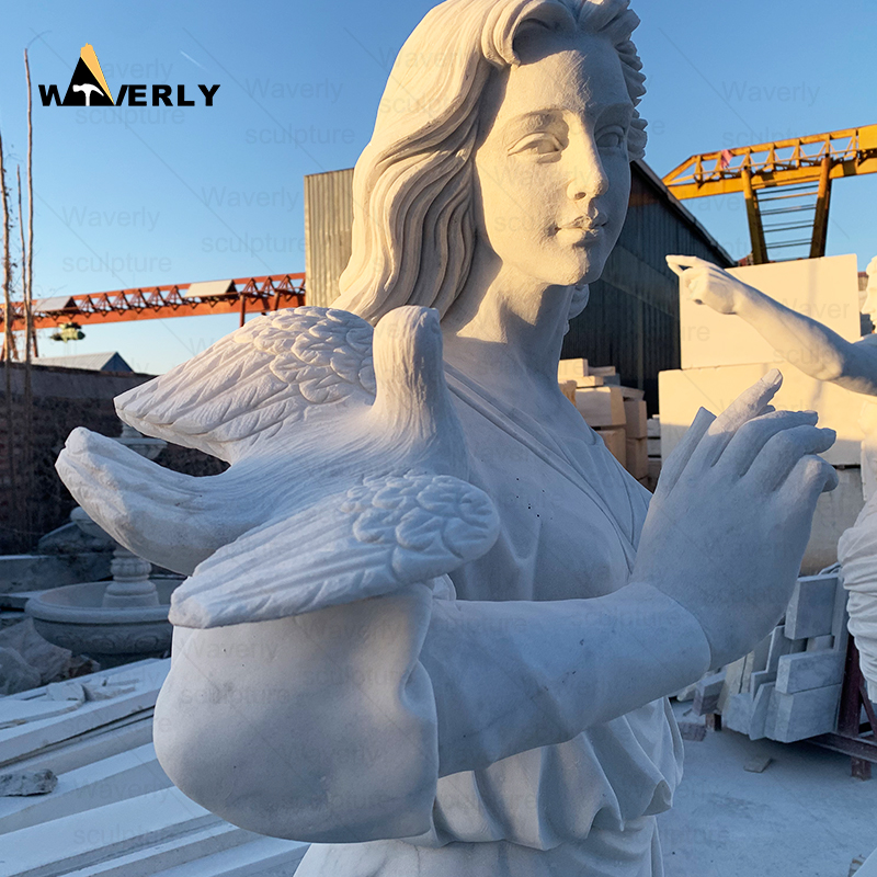 White Marble Woman And Bird Statue -MFC11401