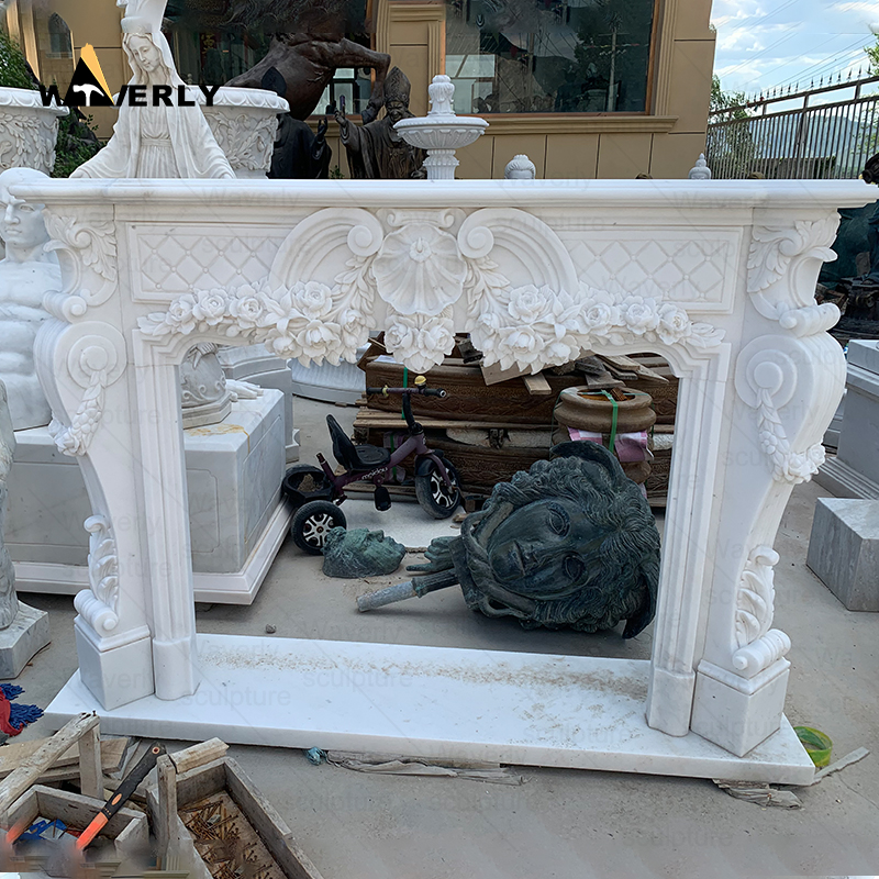 white marble fireplace marble mantel surround CMF24-11404