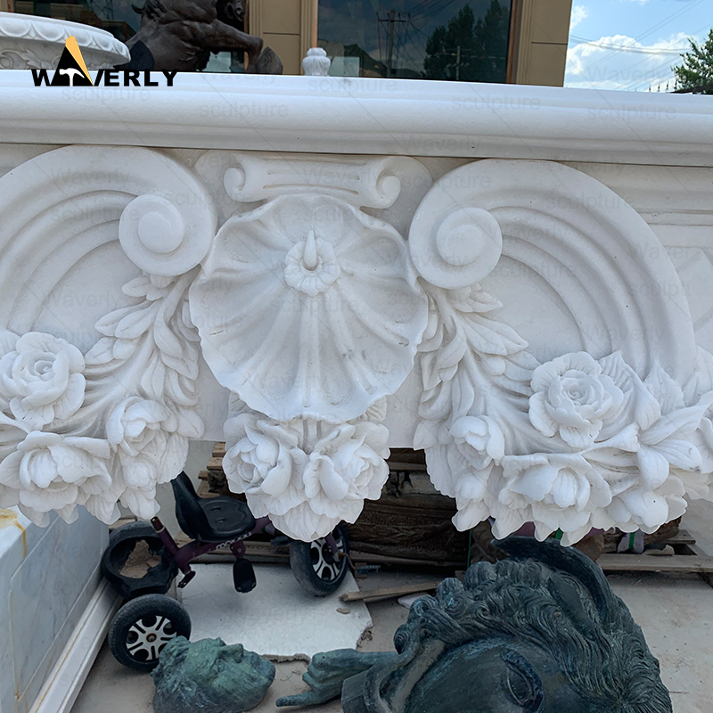 white marble fireplace marble mantel surround CMF24-11404