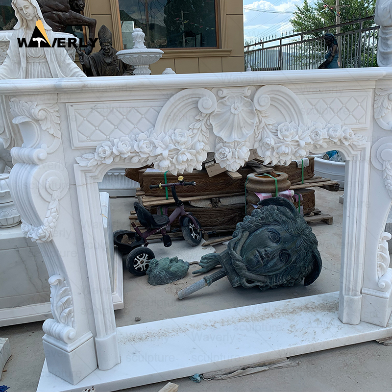 white marble fireplace marble mantel surround CMF24-11404