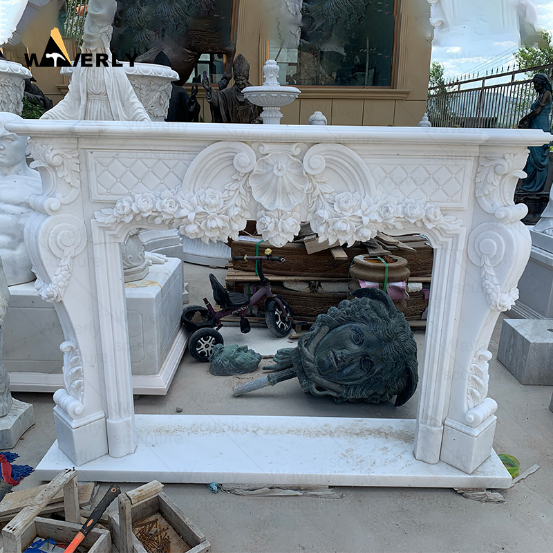 white marble fireplace marble mantel surround CMF24-11404