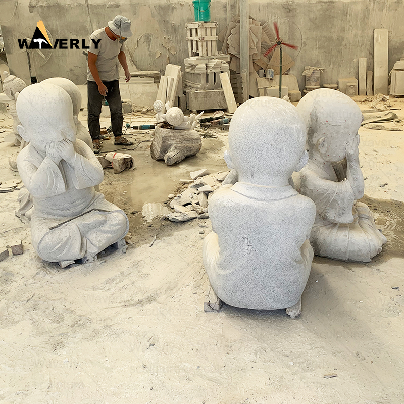 three marble granite buddha monk statues -MFC11501