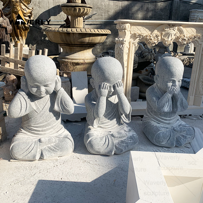 three marble granite buddha monk statues -MFC11501