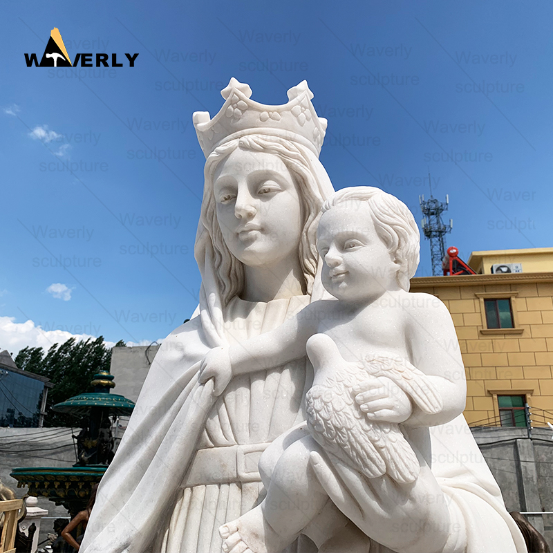 Life Size White Marble Virgin Mary And Child Statue 24-11502