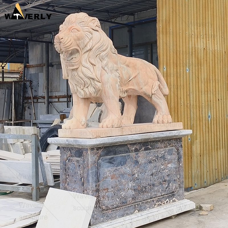 real size sunset red marble standing lion statues ML-111204