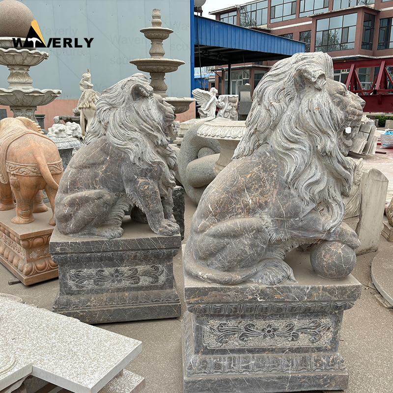 Garden natural stone lion statues ML-111402