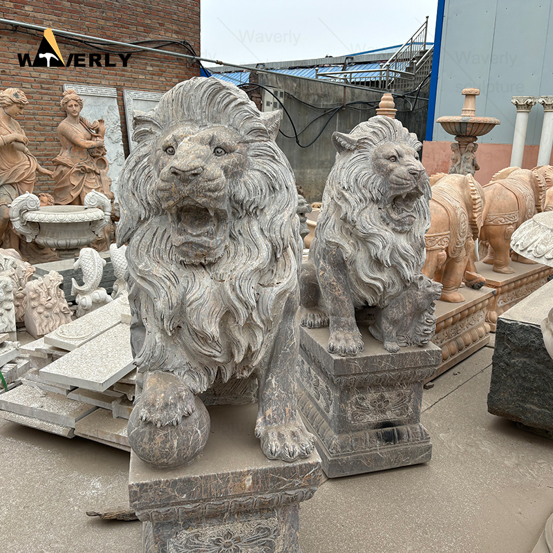 Garden natural stone lion statues ML-111402