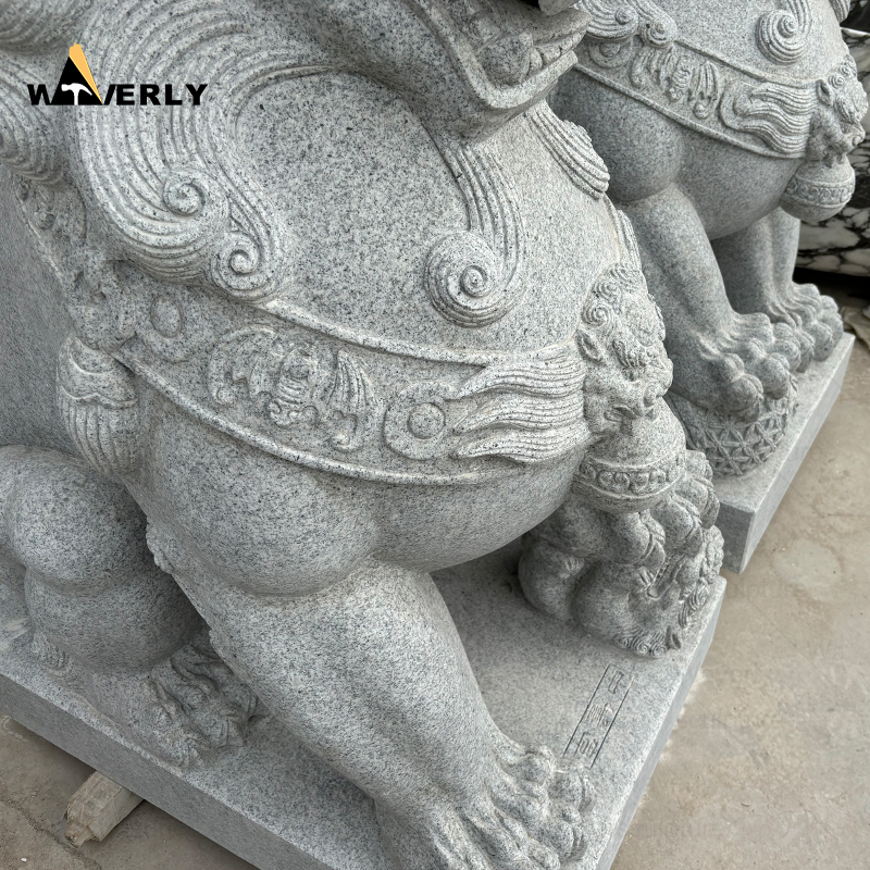 Granite life size foo dog stone statues ML24-111403