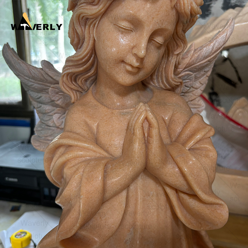 Garden sunset red marble little angel girl statue MBC24-111501