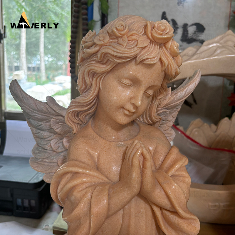 Garden sunset red marble little angel girl statue MBC24-111501