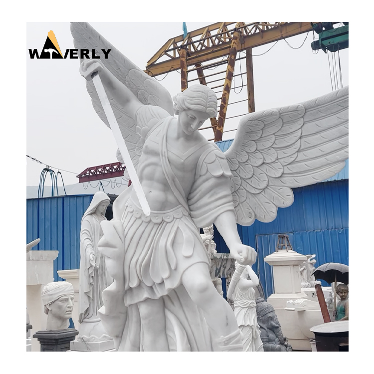 Classic white marble Saint Michael the Archangel sculpture  MAR24-1115-03